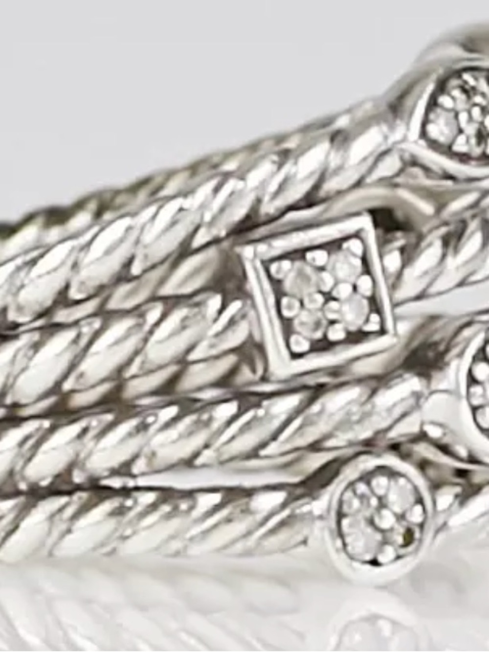 David Yurman Sterling Silver Twisted Rope Pavé Stack Rings - Picture 4 of 5
